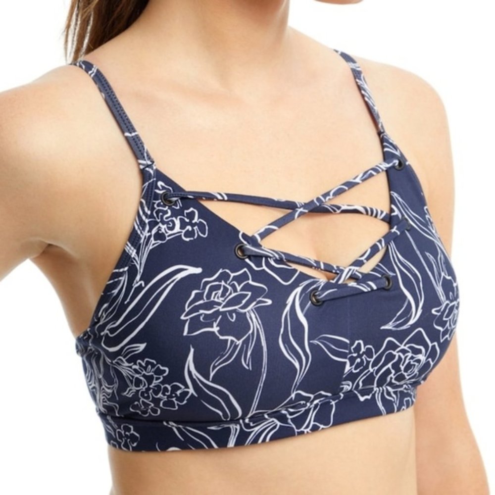 Marika Moana Navy Floral Lace Up Padded Sports Bra